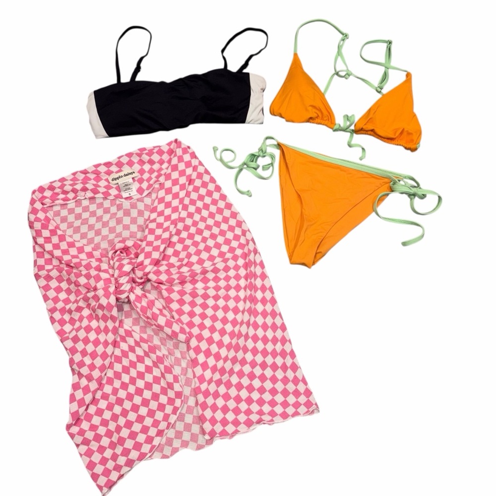 Dippin Daisys Orange Triangle Bikini Set, Bikini Top, Nomad Sarong Wrap Small
